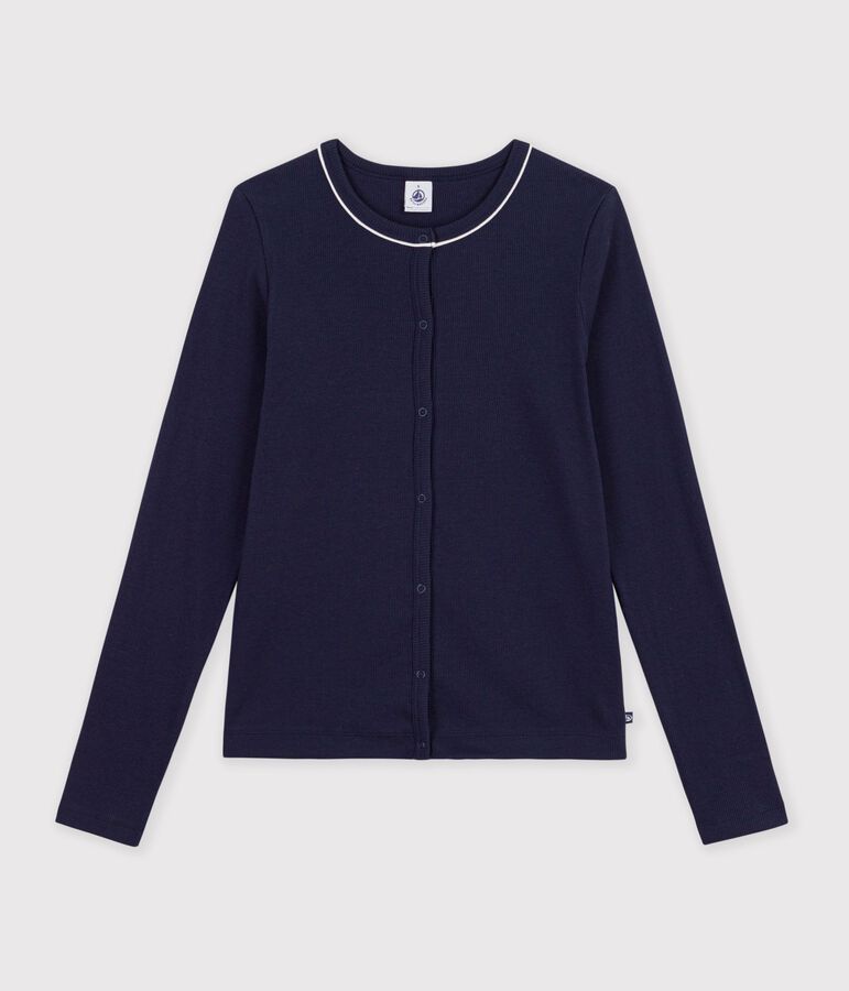 C&aacute;rdigan de algod&oacute;n liso para mujer azul