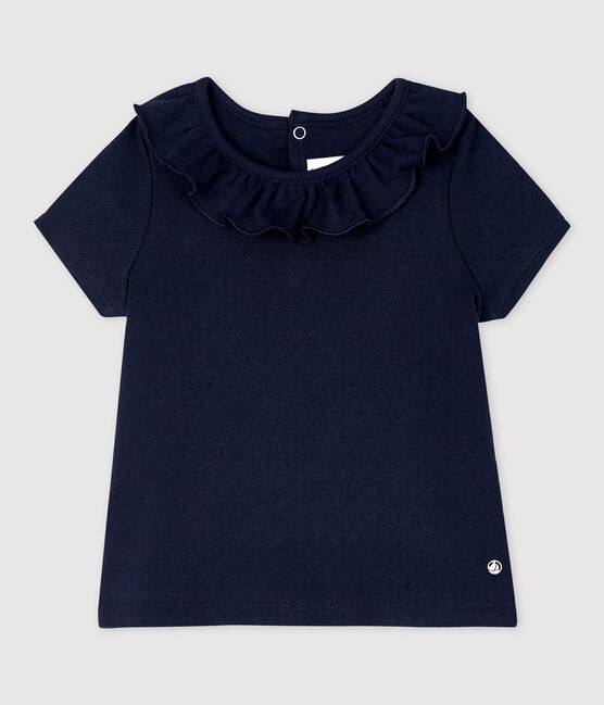 Blusa calada de manga corta de algodón de bebé niña azul SMOKING