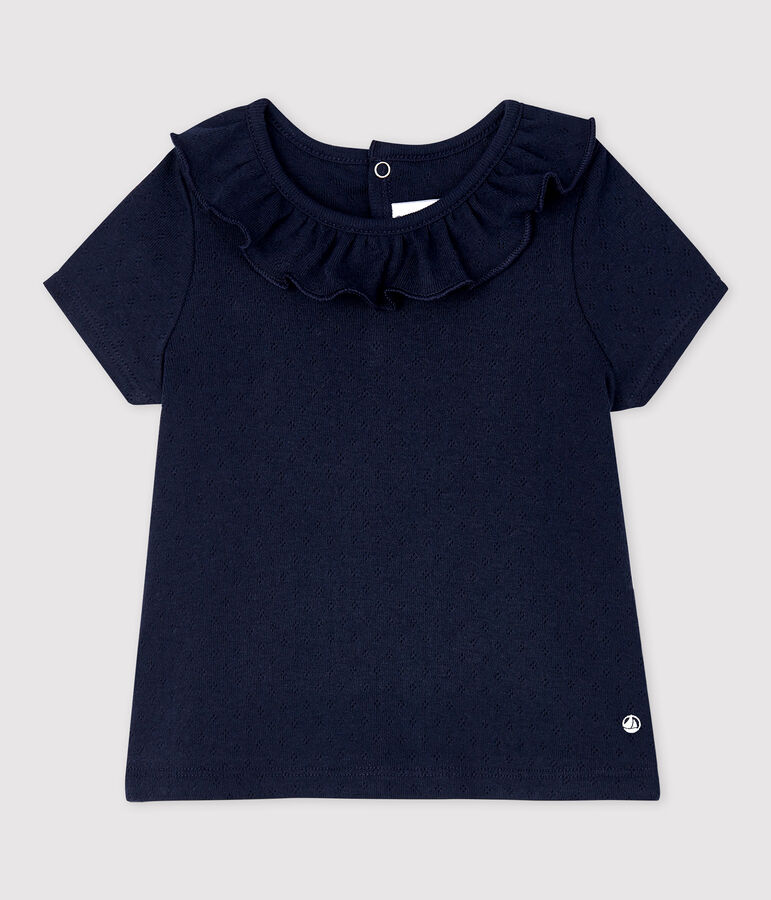 Blusa calada de manga corta de algod&oacute;n de beb&eacute; ni&ntilde;a azul