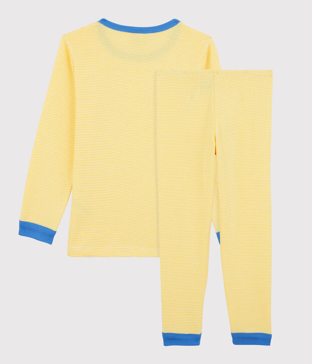 Pijama milrayas de algod&oacute;n org&aacute;nico infantil unisex amarillo/blanco