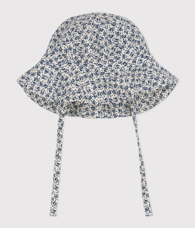 Capelina de gasa de algod&oacute;n con flores azules para beb&eacute; ni&ntilde;a crudo/azul