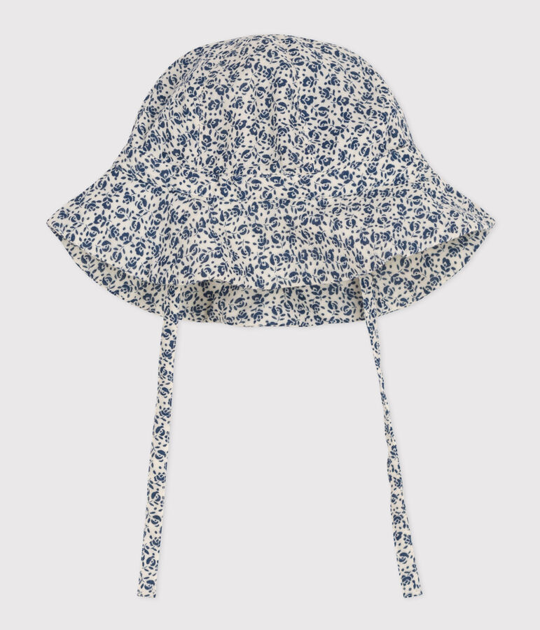 Capelina de gasa de algod&oacute;n con flores azules para beb&eacute; ni&ntilde;a crudo/azul