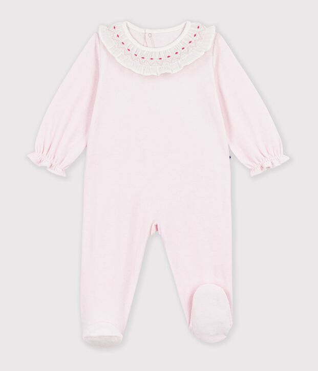 Pijama liso de terciopelo con collar&iacute;n y abertura trasera para beb&eacute; BARELY