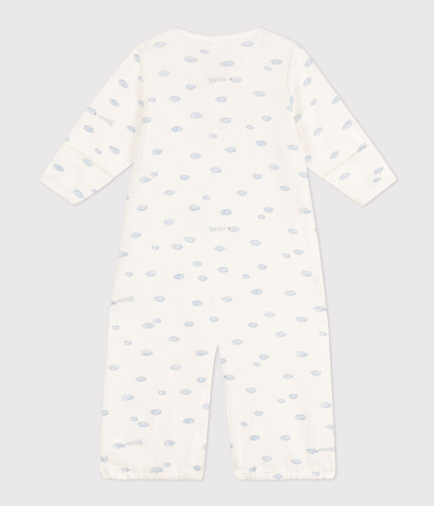Mono saco de algod&oacute;n estampado blanco/azul