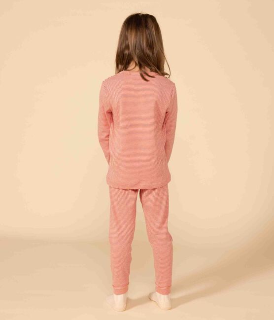 Pijama de algodón a rayas para niño/niña naranja OURSIN/blanco MARSHMALLOW
