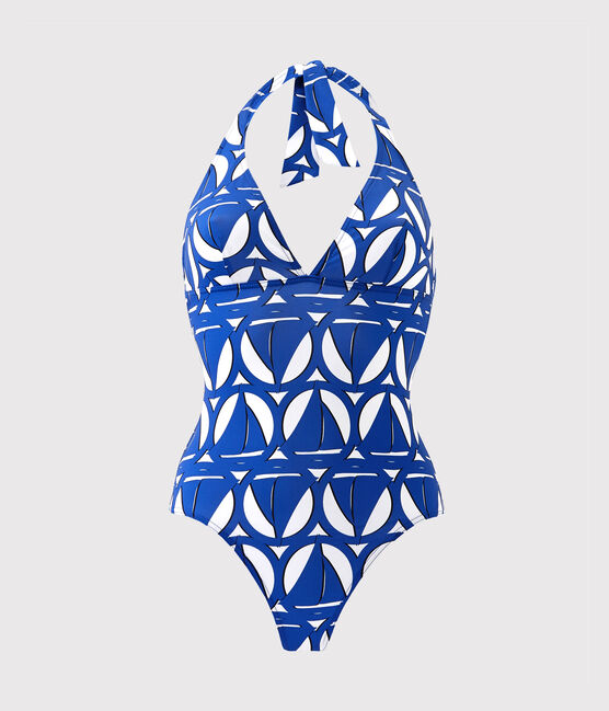 Bañador estampado de 1 pieza para mujer blanco MARSHMALLOW/azul PERSE/ MULTICO