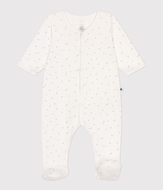 Pijama para beb&eacute; de algod&oacute;n con estrellitas blanco/gris