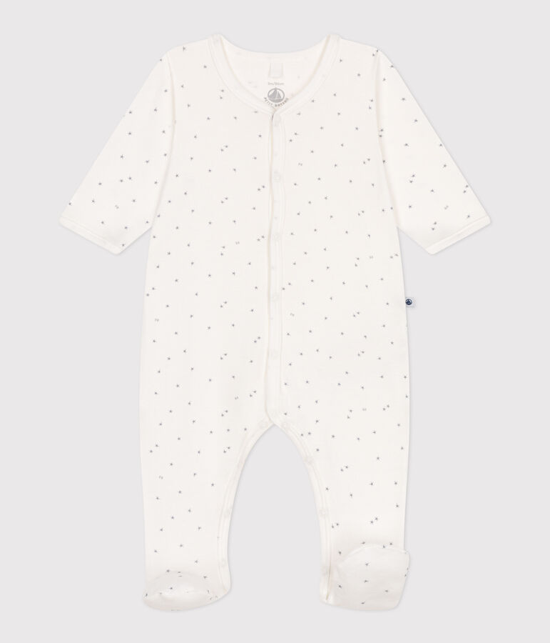 Pijama para beb&eacute; de algod&oacute;n con estrellitas blanco/gris