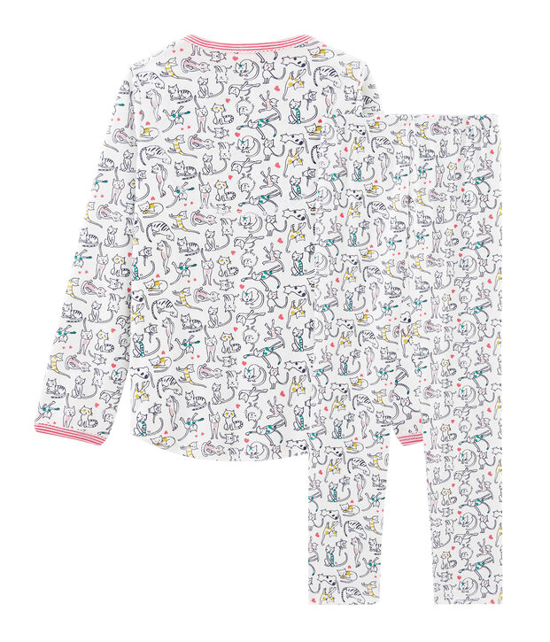 Pijama de punto para ni&ntilde;a blanco/multicolor