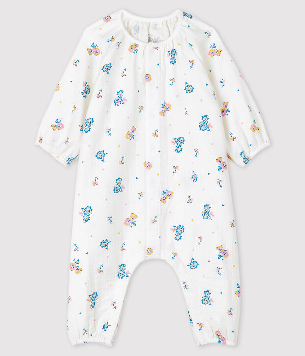 Mono largo con estampado de flores para beb&eacute; ni&ntilde;a de tejido de pa&ntilde;al blanco/multicolor