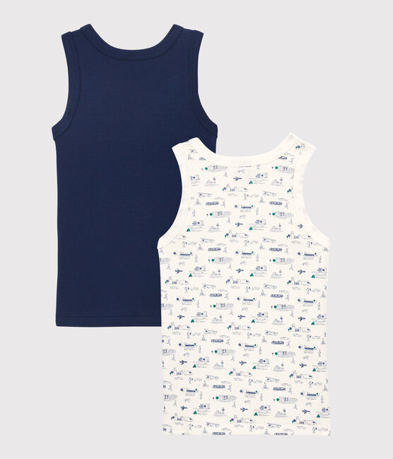 Juego de 2 camisetas de tirantes con estampado de transportes de niño de algodón variante 1