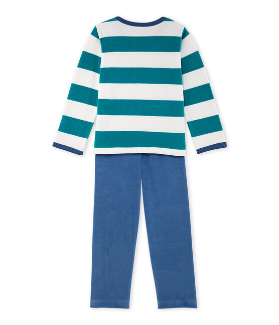 Pijama de terciopelo de rayas para niño verde EMPIRE/blanco LAIT