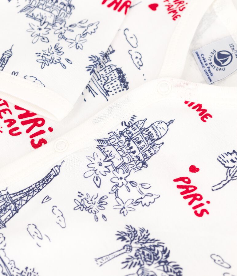 Pelele de algod&oacute;n sin pies con motivo de Par&iacute;s para beb&eacute; blanco/multicolor