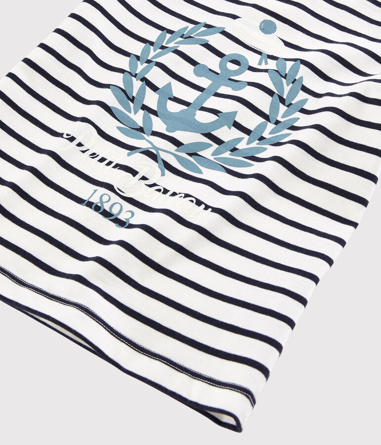 Camiseta de manga corta de punto de ni&ntilde;o blanco/azul