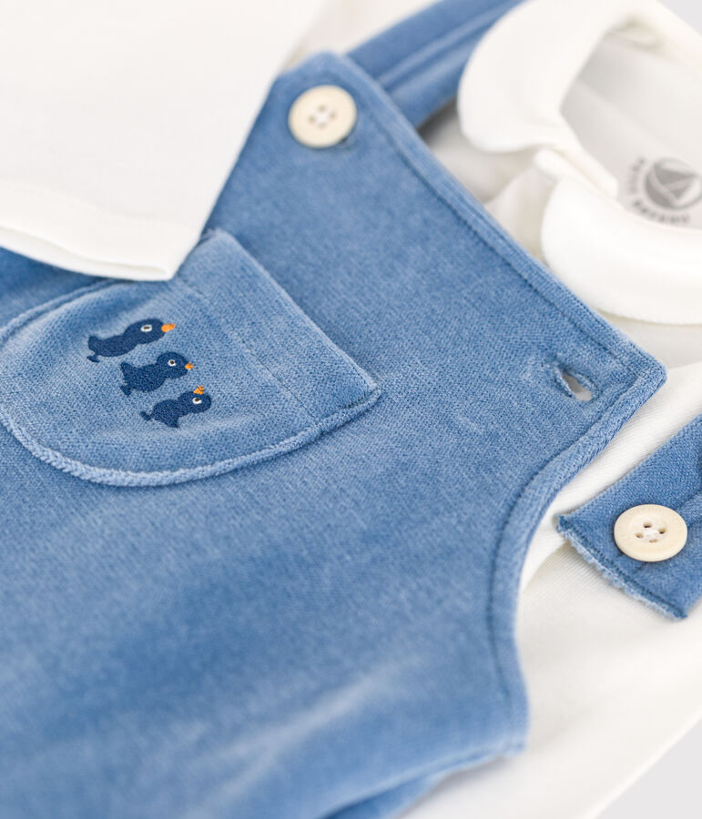 Conjunto de peto de terciopelo para beb&eacute; azul