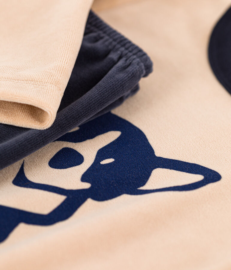 Pijama de terciopelo para ni&ntilde;o beige/multicolor