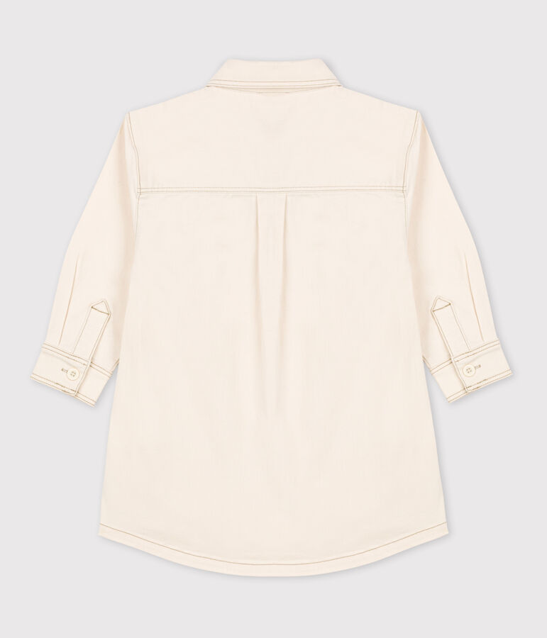 Vestido de manga larga de tejido vaquero de ni&ntilde;a crudo