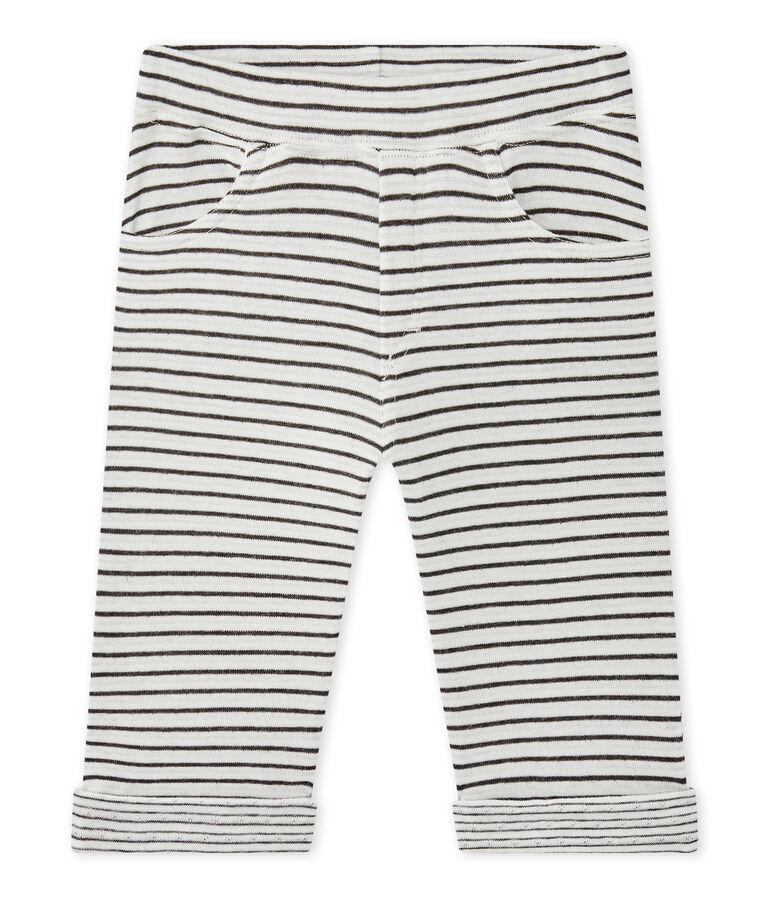 Pantal&oacute;n beb&eacute; ni&ntilde;o a rayas blanco/gris