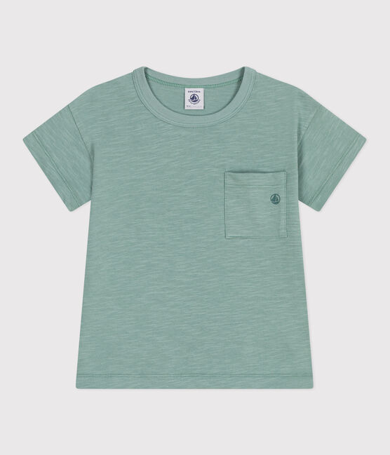 Camiseta infantil lisa de manga corta de algodón verde PAUL