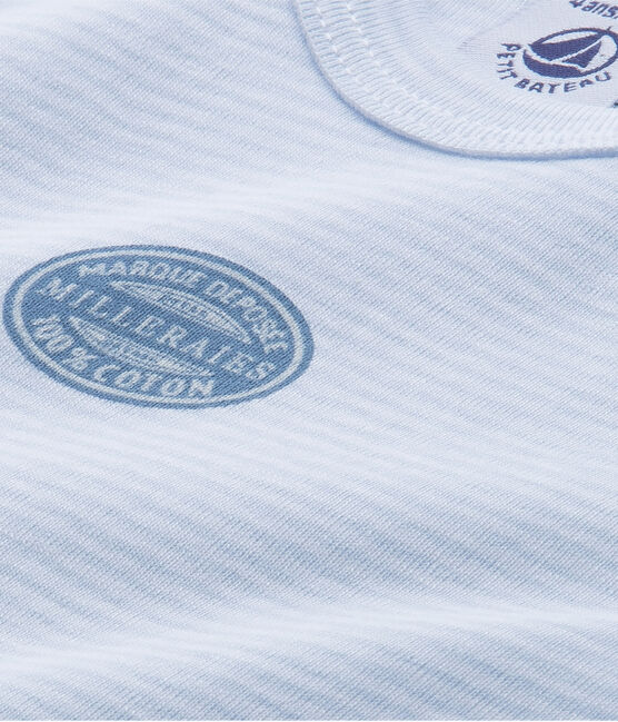 Body de manga corta milrayas para bebé niño azul FRAICHEUR/blanco ECUME