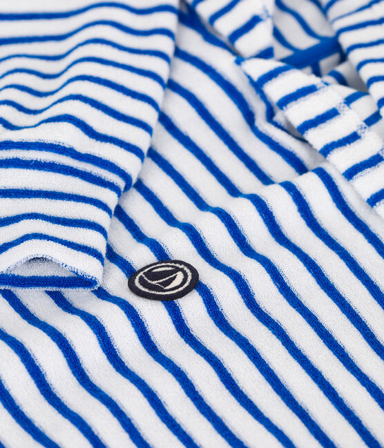Sudadera infantil unisex de rizo de algodón a rayas con capucha azul MARSHMALLOW/ PORCELANA