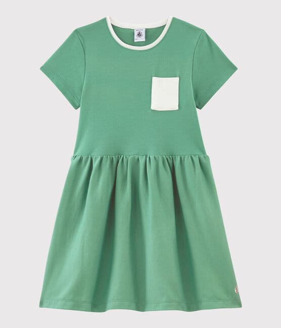 Vestido de manga corta de algodón de niña verde ALOEVERA