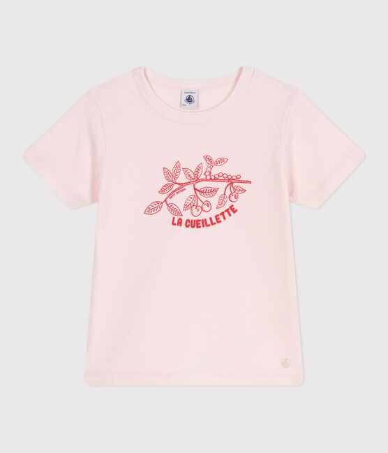 Camiseta infantil de manga corta de algodón con estampado rosa FLEUR