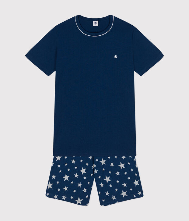 Pijama corto de algod&oacute;n j&uacute;nior azul/blanco