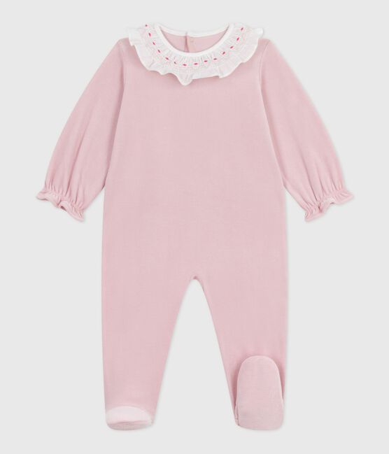 Pijama liso de terciopelo con abertura trasera para bebé rosa JOLI