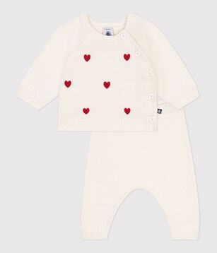 Conjunto de 2 piezas de punto tricotado con corazones bordados para bebé rojo/rojo