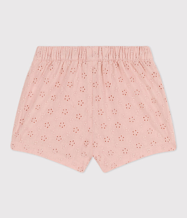Pantal&oacute;n corto de bordado ingl&eacute;s para beb&eacute; rosa