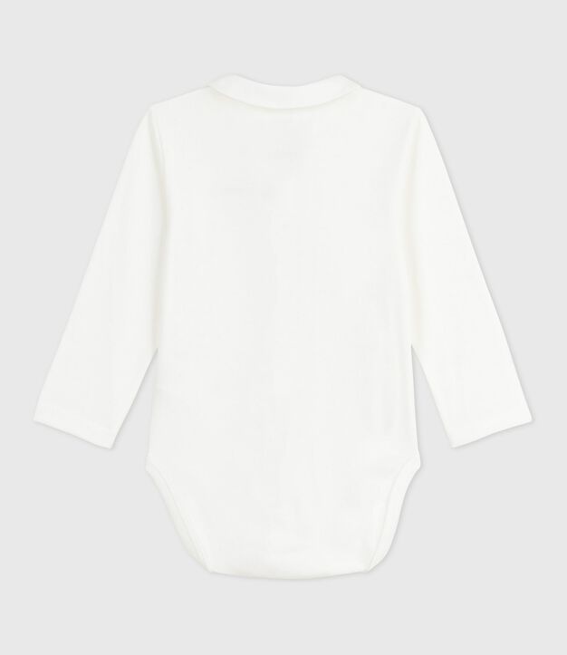 Body para beb&eacute; de algod&oacute;n liso con cuello bordado blanco/rojo
