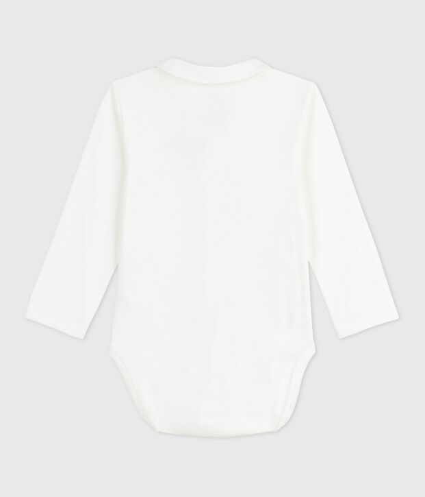 Body con cuello bordado y mensaje en el pecho para beb&eacute; blanco/rojo