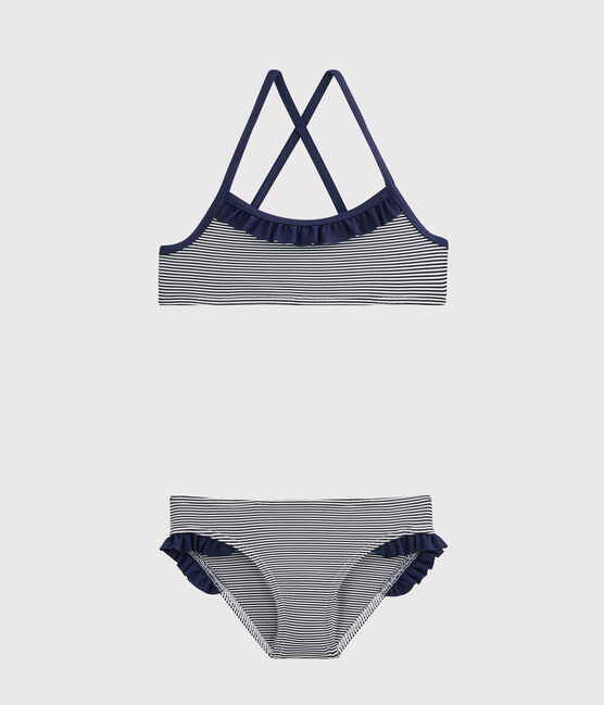 Traje de baño para niña azul ABYSSE/blanco LAIT