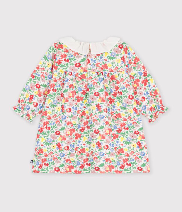 Vestido de algod&oacute;n de manga larga con estampado de flores para beb&eacute; blanco/multicolor