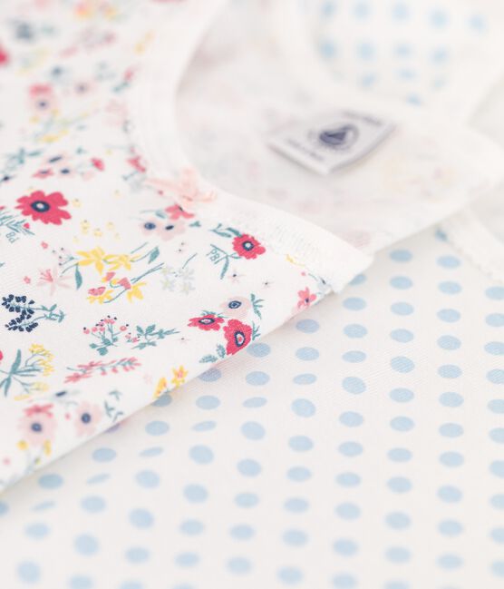 Juego de 2 pijamas, uno con lunares azules y otro con flores, de algodón de niña variante 1