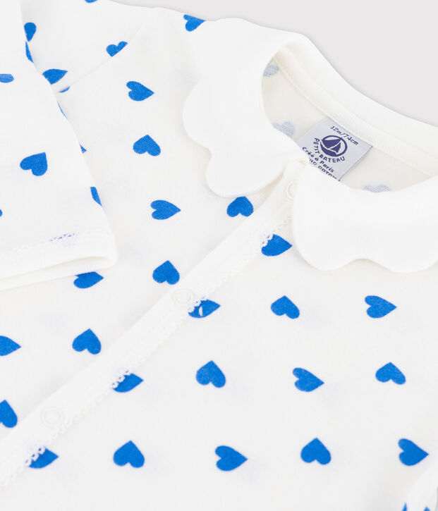 Pelele de corazones azules sin pies de beb&eacute; blanco/azul