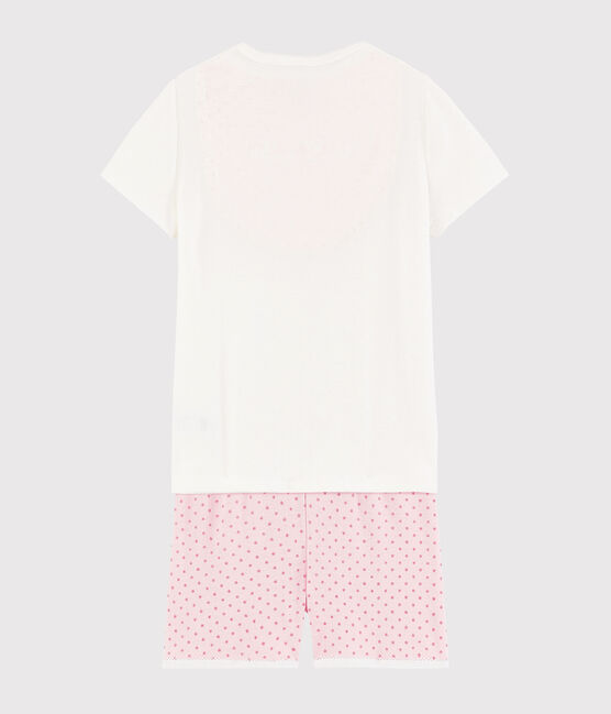 Pijama corto de caballitos de mar de algodón de niña blanco MARSHMALLOW/rosa GRETEL