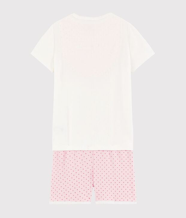 Pijama corto de caballitos de mar de algod&oacute;n de ni&ntilde;a blanco/rosa