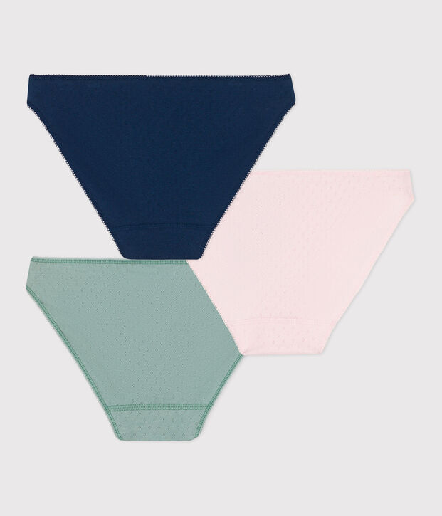 Juego de 3 braguitas lisas de algod&oacute;n para mujer multicolor