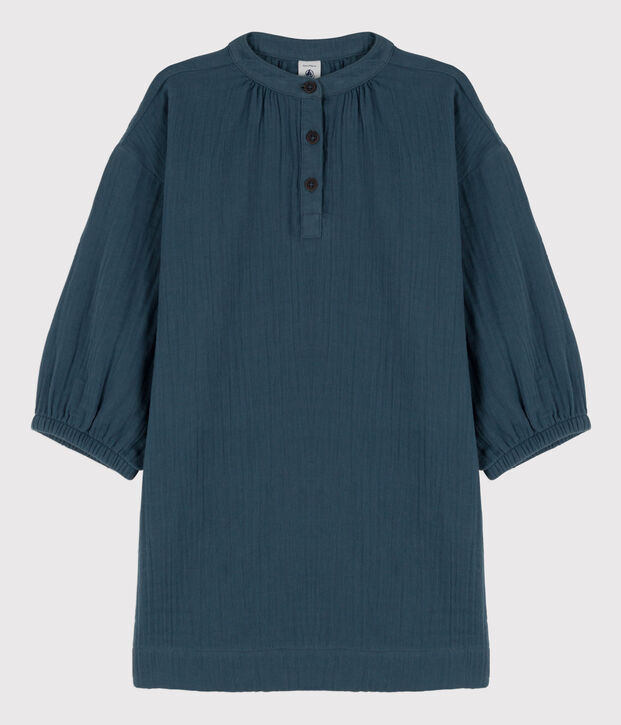 Vestido de manga larga de gasa de algod&oacute;n de ni&ntilde;a gris