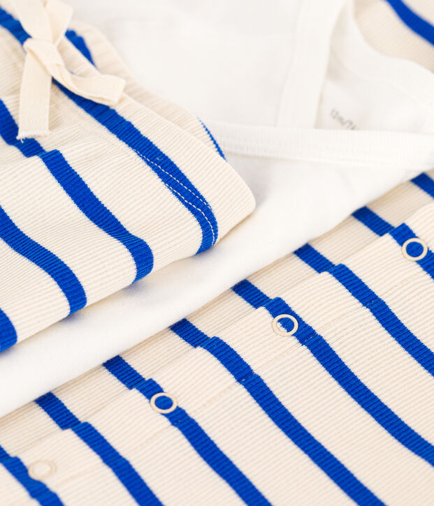 Conjunto de algod&oacute;n con rayas marineras para beb&eacute; crudo/azul