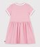 Vestido infantil de algod&oacute;n de manga corta a rayas rosa/blanco