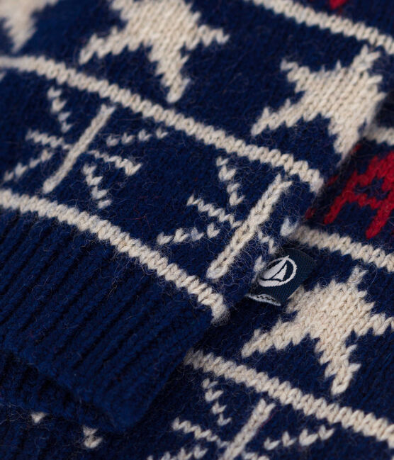 Cárdigan de punto tricotado con lana para bebé azul MEDIEVAL/blanco MULTICO