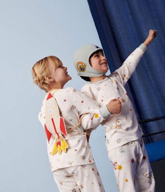 Pijama disfraz infantil de algodón con estampado espacial blanco MARSHMALLOW/blanco MULTICO