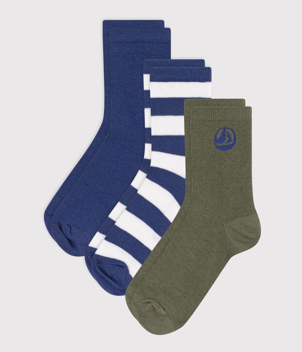3 pares de calcetines infantiles de algod&oacute;n a rayas y lisos multicolor