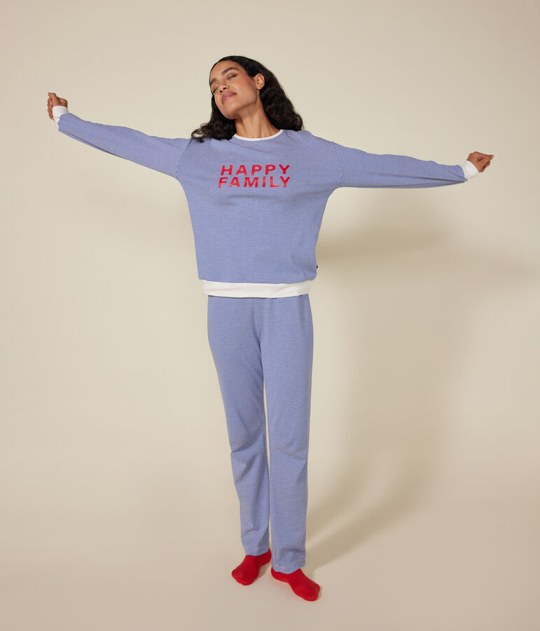 Pijama de algod&oacute;n a rayas para mujer azul/blanco