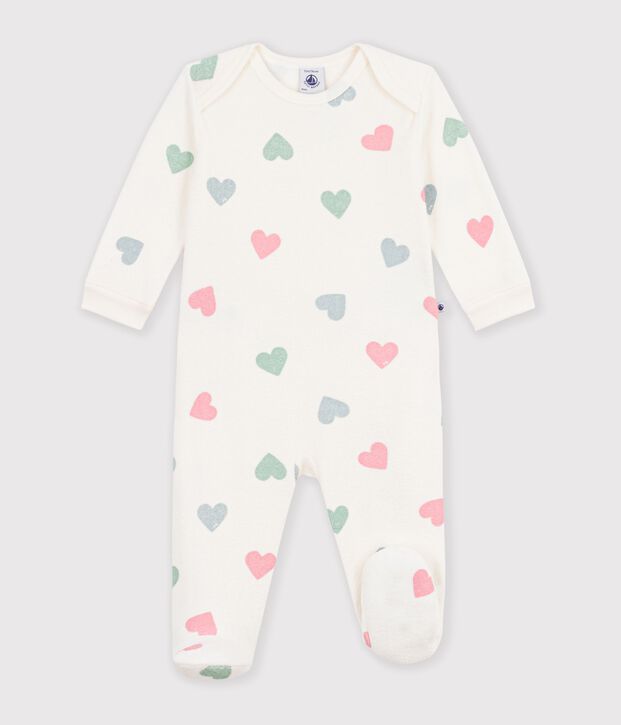 Pijama de rizo de algod&oacute;n con estampado de corazones y abertura sin botones de presi&oacute;n para beb&eacute; crudo/multicolor