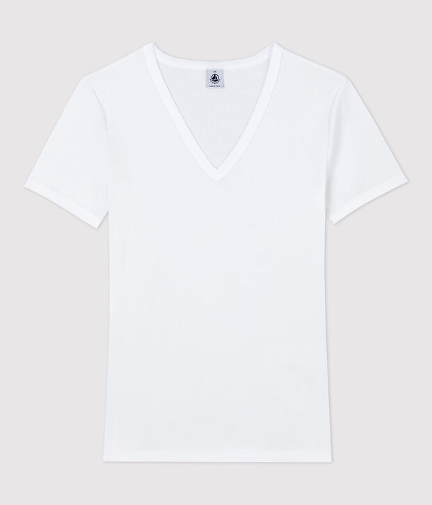 Camiseta L'ICONIQUE con cuello de pico de algod&oacute;n de mujer blanco