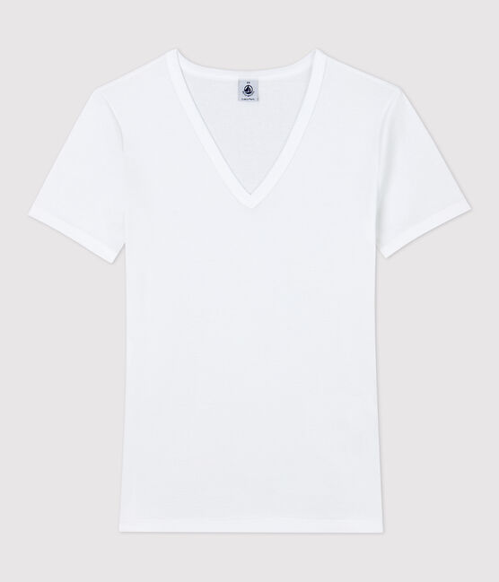 Camiseta L'ICONIQUE con cuello de pico de algodón de mujer blanco ECUME